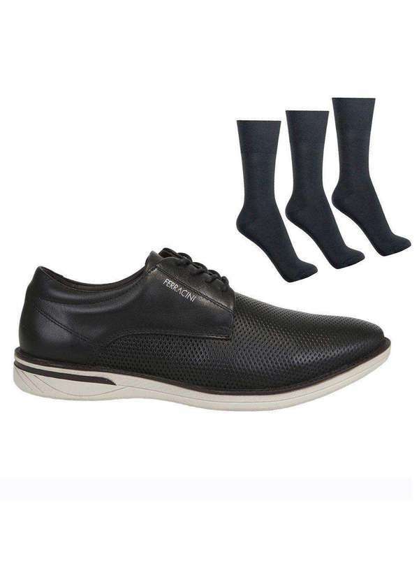 Ferracini - Kit Sapato Ferracini Monterrey Gold Masculino e 3 pares de Meias Preto