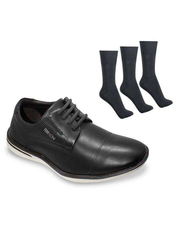 Ferracini - Kit Sapato Ferracini Monterrey Gold Masculino e 3 pares de Meias Preto