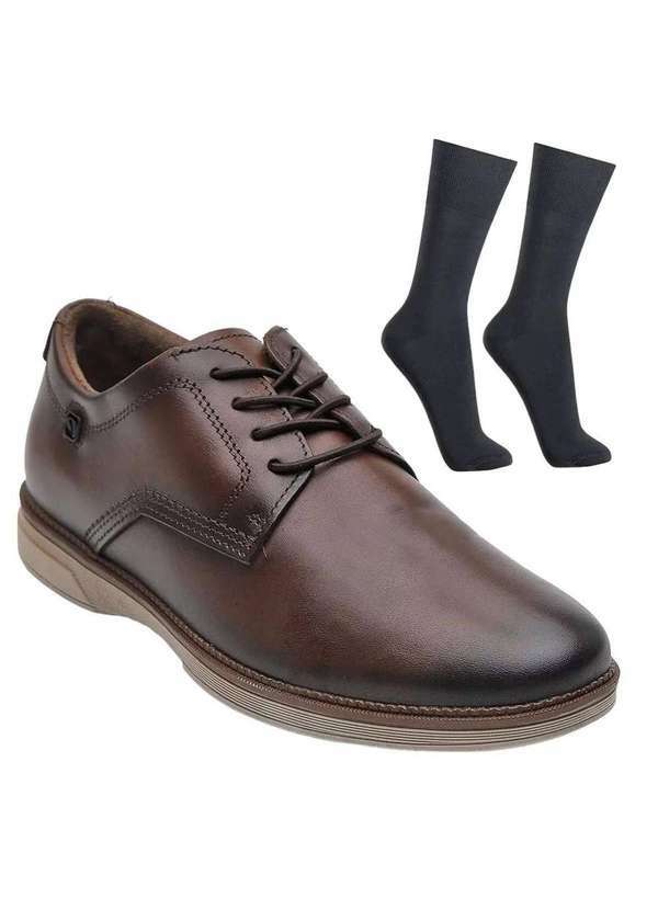 Pegada - Kit Sapato Pegada Cardiff Masculino e par de Meia Marrom