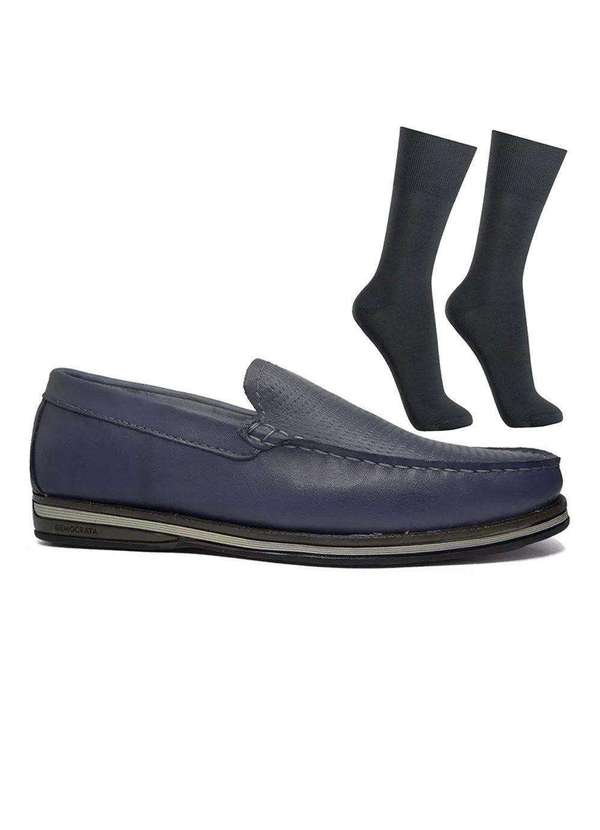 Democrata Sapato Democrata Mocassim Easy Ted Couro Masculino e par de  Meia Azul