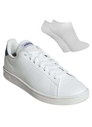 Kit Tenis Adidas Advantage Base Masculino e par de Meia Branco Esporte Legal