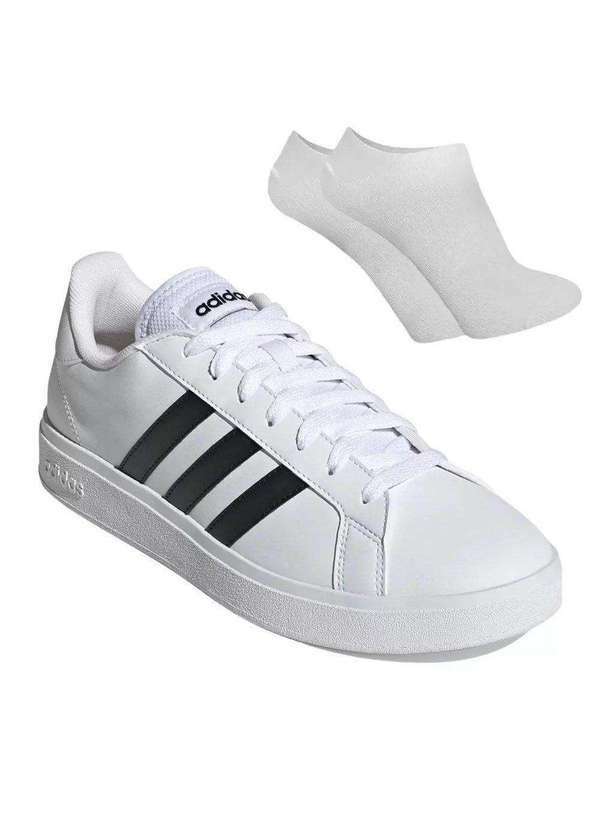 Adidas - Kit Tênis Adidas Grand Court 2.0 Masculino e par de Meia Branco