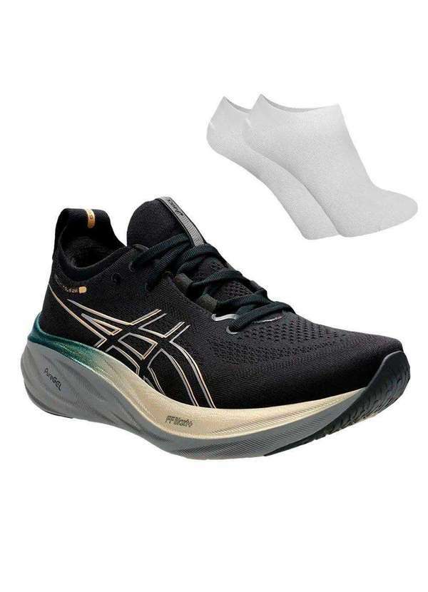 Asics - Kit Tênis Asics Gel-Nimbus 26 Platinum Masculino e par de Meia Preto