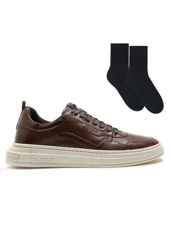 Democrata - Kit Tênis Democrata Denim Jake Masculino e par de Meia Marrom