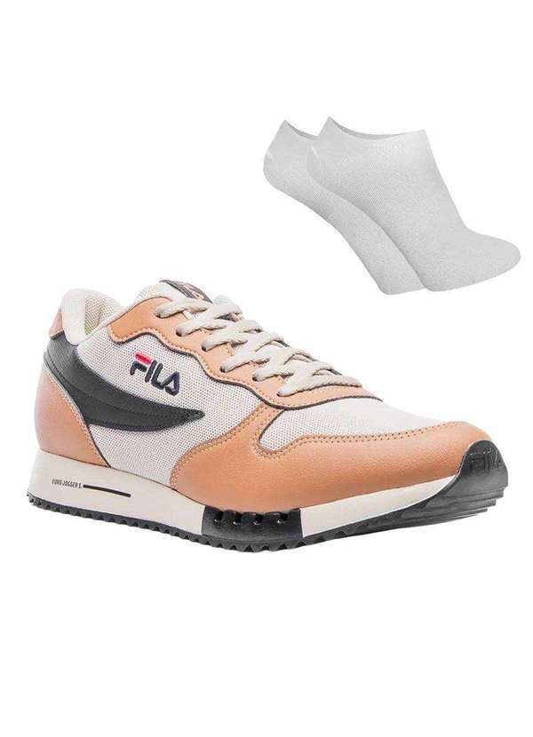 Fila - Kit Tênis Fila Euro Jogger Sport Masculino e par de Meia Bege