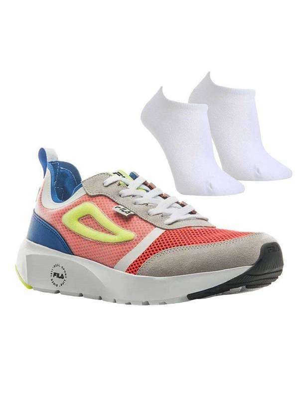 Fila - Kit Tênis Fila Magnific Masculino e par de Meia Laranja