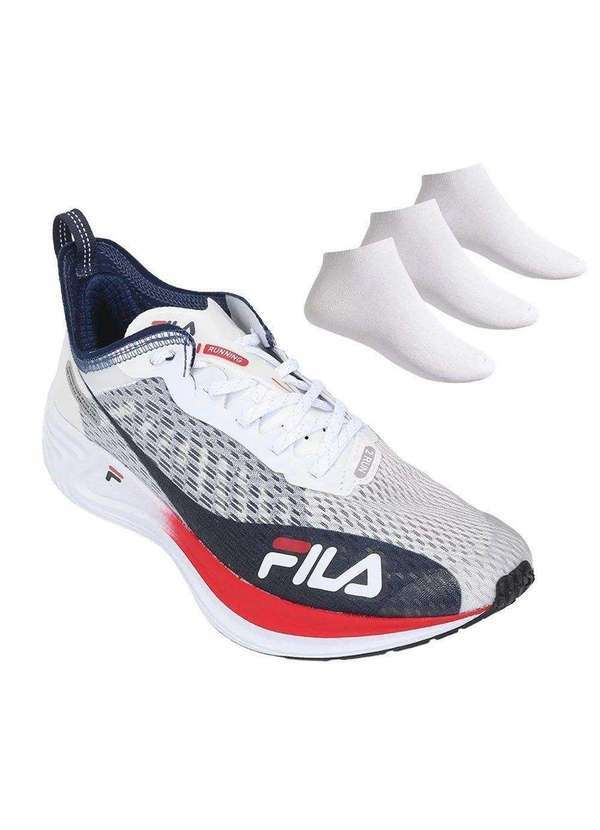Fila - Kit Tênis Fila Racer Carbon Tri Masculino e 3 pares de Meias Branco