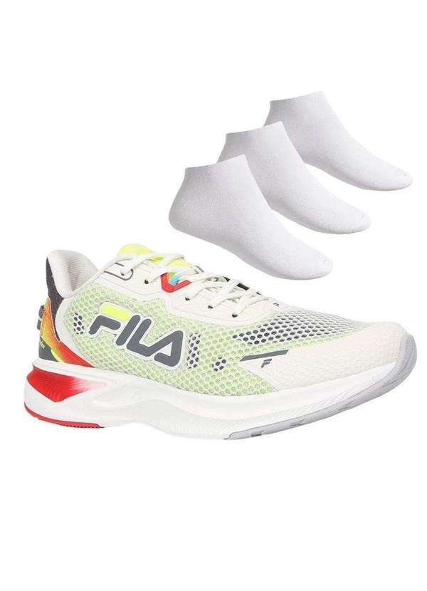 Fila - Kit Tênis Fila Racer Marker Masculino e 3 pares de Meias Branco
