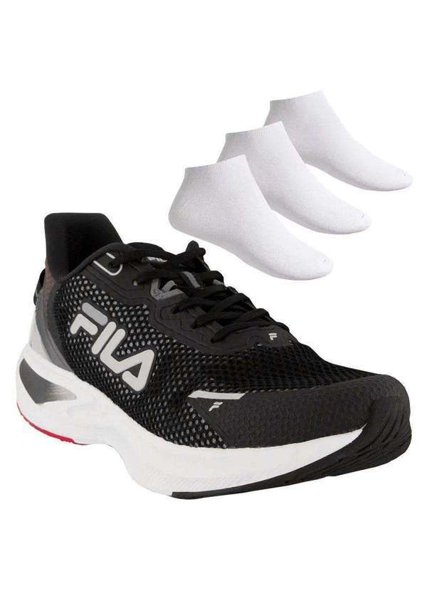 Fila - Kit Tênis Fila Racer Marker Masculino e 3 pares de Meias Preto
