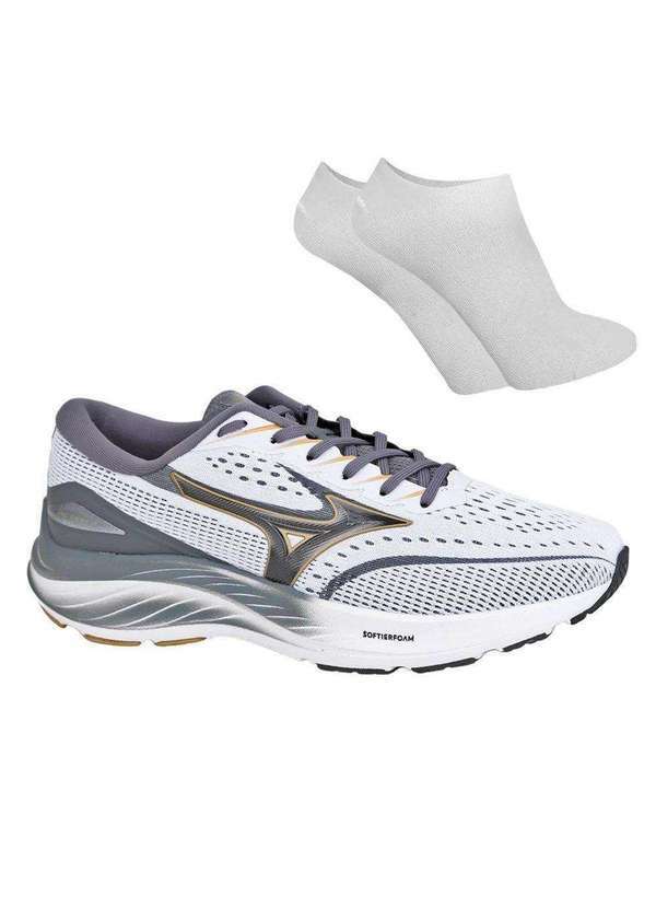 Mizuno - Kit Tênis Mizuno Action 3 Masculino e par de Meia Branco