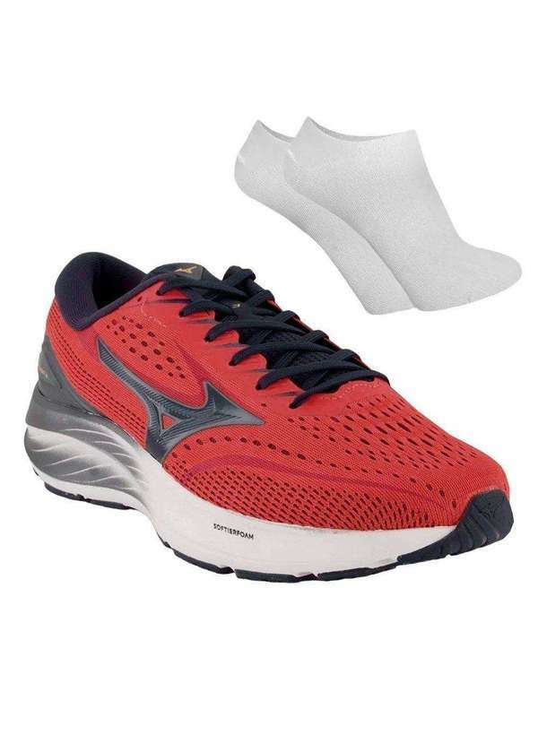 Mizuno - Kit Tênis Mizuno Action 3 Masculino e par de Meia Vermelho