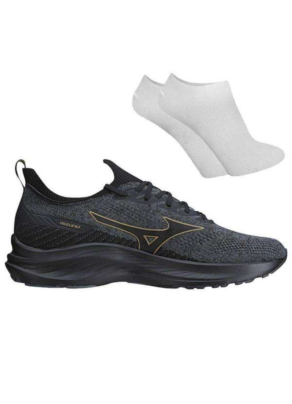 Mizuno - Kit Tênis Mizuno Bold Masculino e par de Meia Preto