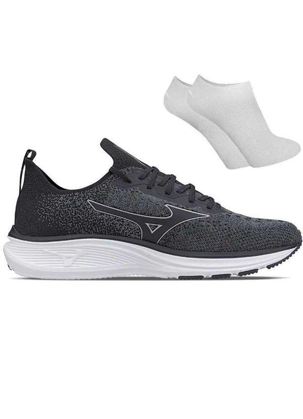 Mizuno - Kit Tênis Mizuno Cool Ride 2 Masculino e par de Meia Cinza