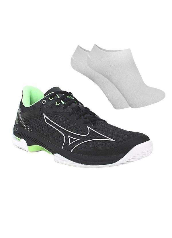 Mizuno - Kit Tênis Mizuno Exceed 5 All Court Masculino e par de Meia Preto