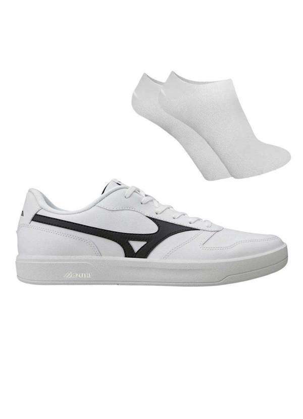 Mizuno - Kit Tênis Mizuno Street Wind Unissex e par de Meia Branco
