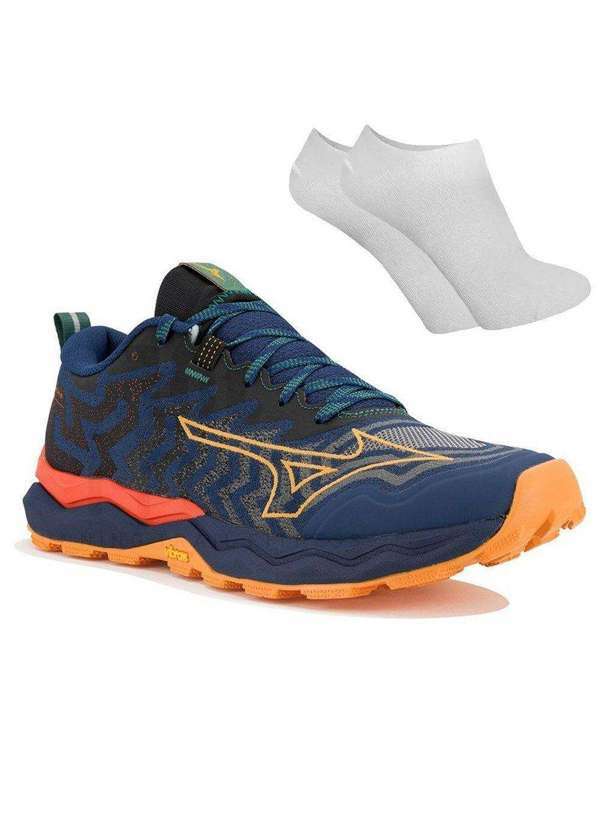 Mizuno - Kit Tênis Mizuno Trail Daichi 8 Masculino e par de Meia Azul