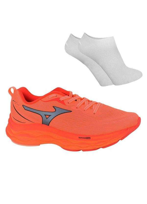 Mizuno - Kit Tênis Mizuno Victory Masculino e par de Meia Laranja