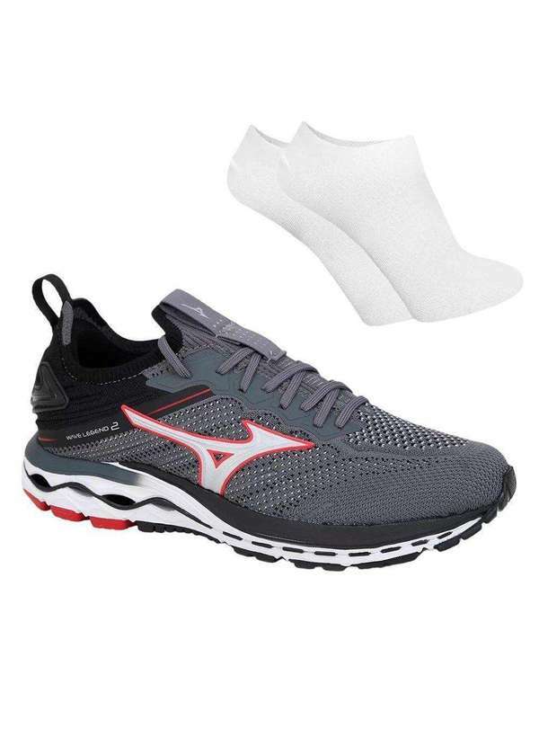 Mizuno - Kit Tênis Mizuno Wave Legend 2 Masculino e par de Meia Cinza