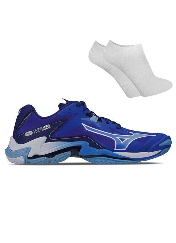 Mizuno - Kit Tênis Mizuno Wave Lightning Z8 Masculino e par de Meia Azul