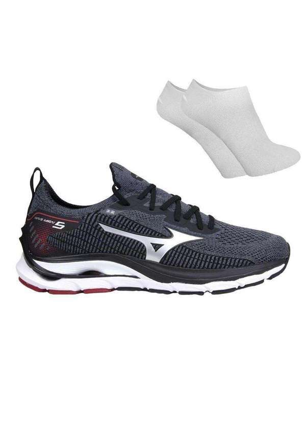 Mizuno - Kit Tênis Mizuno Wave Mirai 5 Masculino e par de Meia Preto