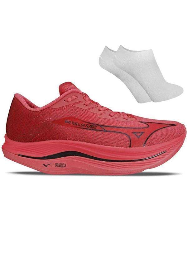 Mizuno - Kit Tênis Mizuno Wave Rebellion Flash 2 Masculino e par de Meia Vermelho
