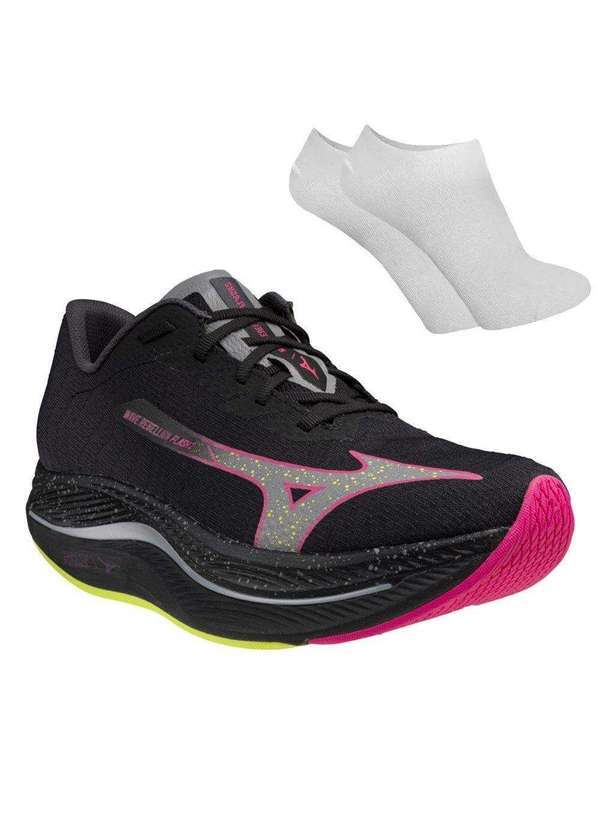 Mizuno - Kit Tênis Mizuno Wave Rebellion Flash 2 Masculino e par de Meia Preto