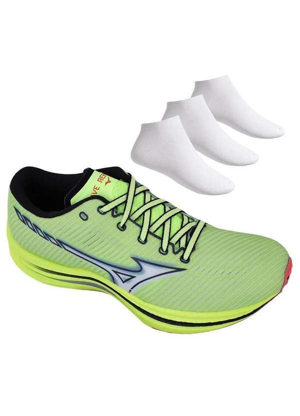 Mizuno - Kit Tênis Mizuno Wave Rebellion Masculino e 3 pares de Meias Verde