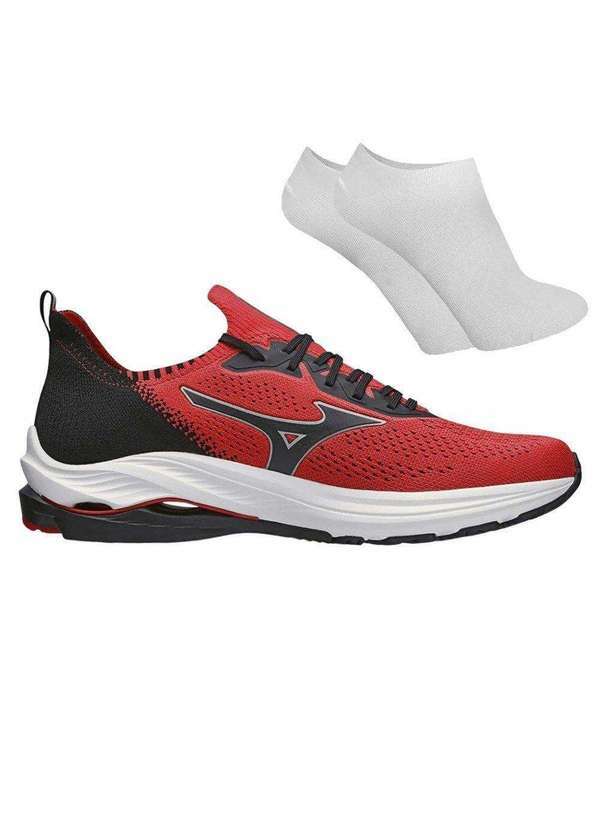 Mizuno - Kit Tênis Mizuno Wave Zest Masculino e par de Meia Vermelho