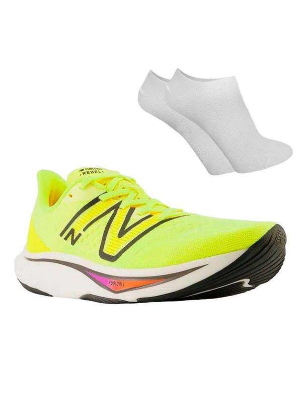 New Balance - Kit Tênis New Balance Fuelcell Rebel V3 Masculino e par de Meia Amarelo