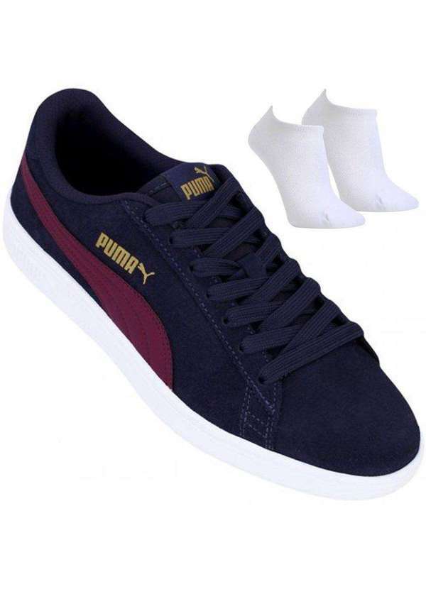 Puma - Kit Tênis Puma Smash V2 Masculino e par de Meia Azul