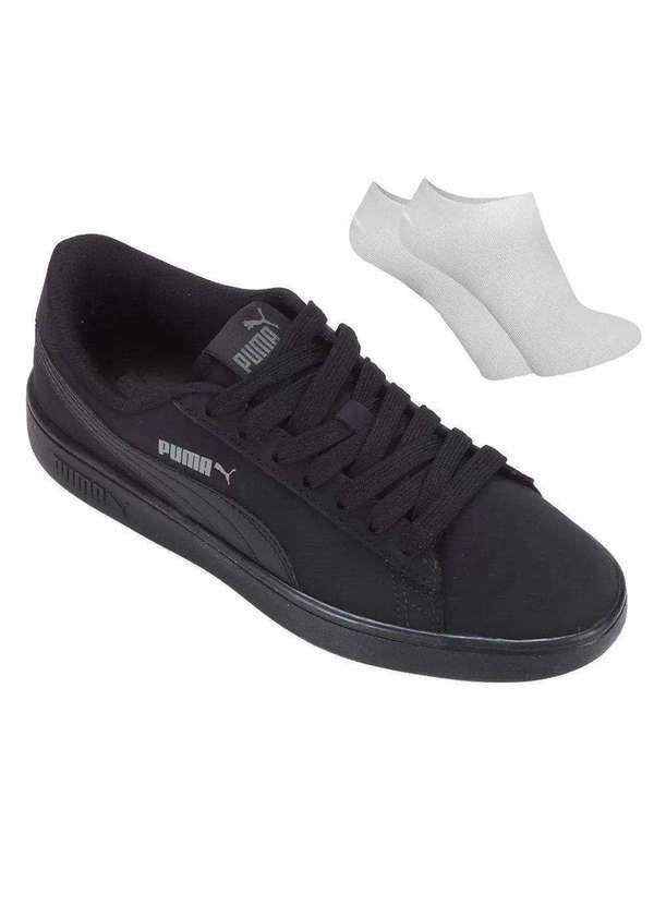Puma - Kit Tênis Puma Smash V2 Masculino e par de Meia Preto