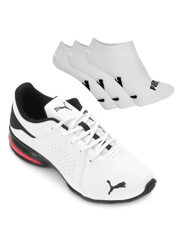 Puma - Kit Tênis Puma Viz Runner Bdp Masculino e 3 pares de Meia Branco