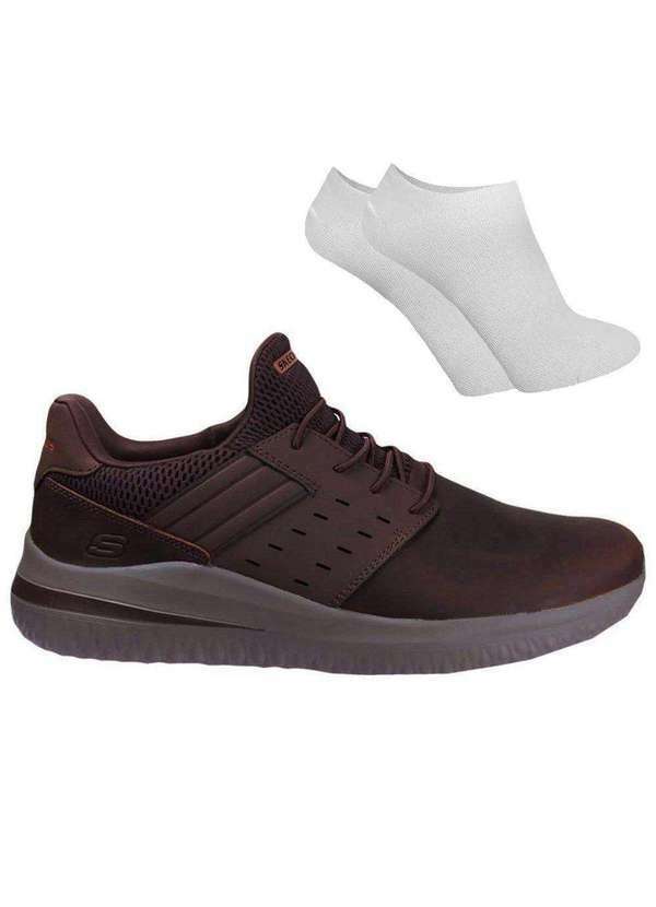 Skechers - Kit Tênis Skechers Delson 3.0 Masculino e par de Meia Marrom