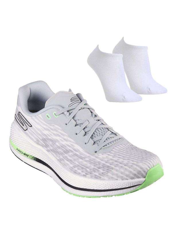 Skechers Kit Tênis Skechers Go Run Razor Masculino e par de Meia Branco