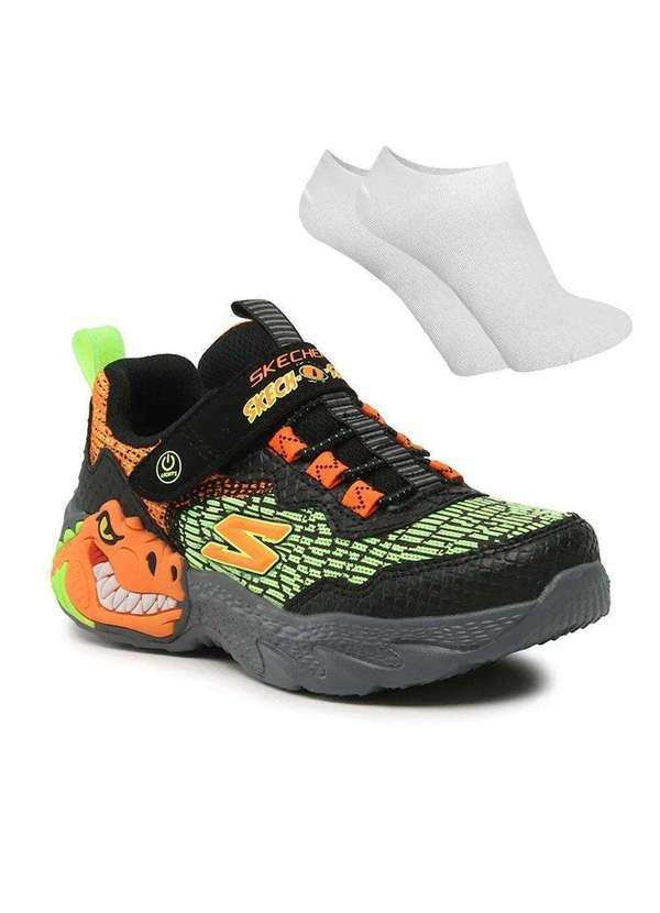 Skechers - Kit Tênis Skechers Lights Dino Infantil e par de Meia Preto