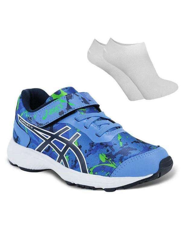 Asics - Kit Tênis Asics Fantasy 4 Infantil e par de Meia Azul