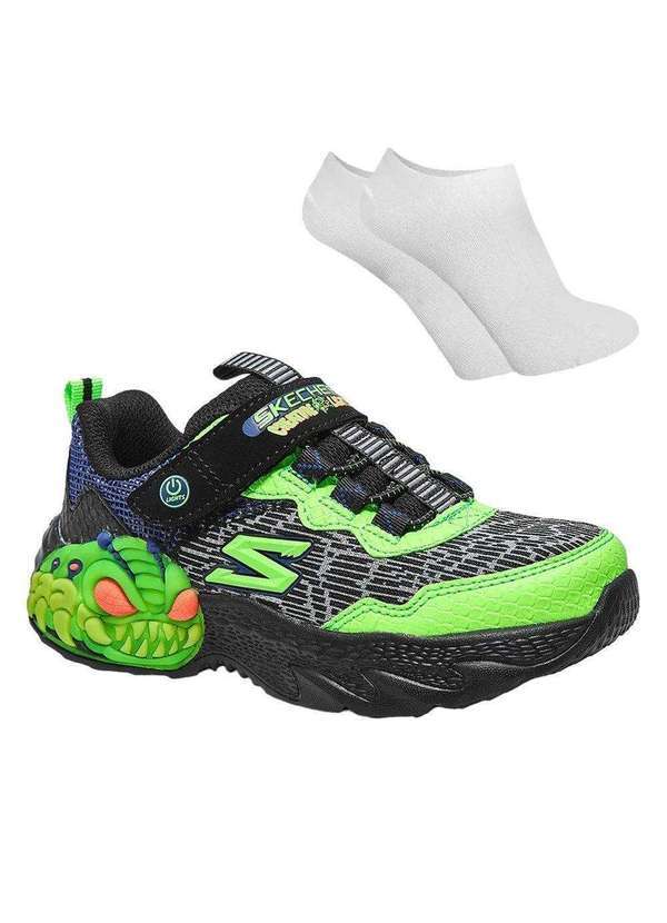 Skechers - Kit Tênis Skechers S Lights Creature Lights Infantil e Meia Preto