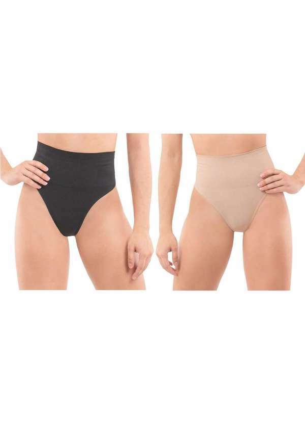 Selene - Kit 2 Calcinhas Redutoras Selene Fio Dental sem Costura Feminino Preto