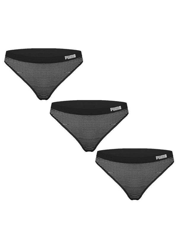 Puma - Kit 3 Calcinhas Biquini Puma sem Costura Feminina Preto