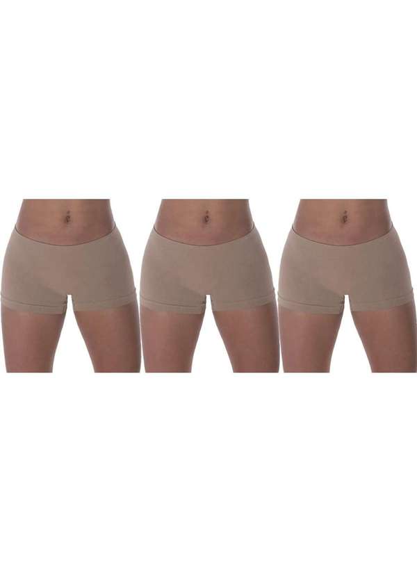 Selene - Kit 3 Calcinhas Boxer Selene sem Costura Feminina - Chocolate Bege