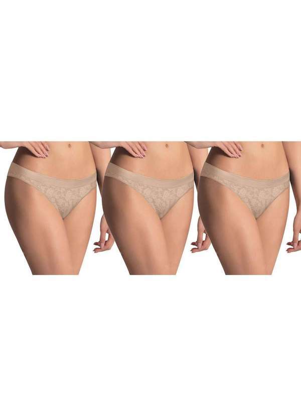 Selene - Kit 3 Calcinhas de Renda Selene sem Costura Feminina Bege