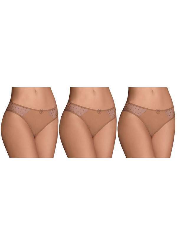 Selene - Kit 3 Calcinhas Selene com Tule Poá Feminino Marrom