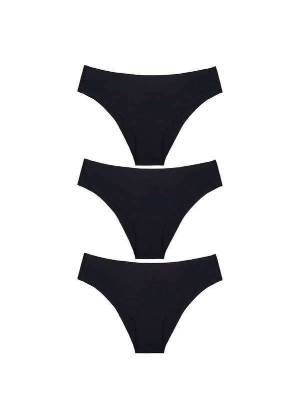 Selene - Kit 3 Calcinhas Selene Corte a Fio Feminina Preto