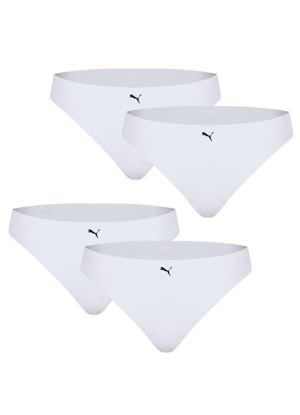 Puma - Kit 4 Calcinhas Puma Corte a Fio Feminina Branco
