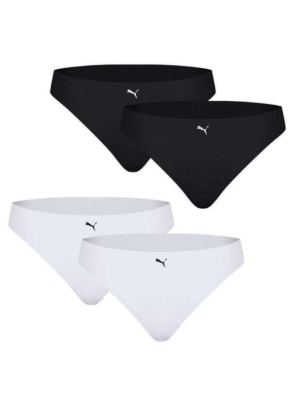 Puma - Kit 4 Calcinhas Puma Corte a Fio Feminina Preto