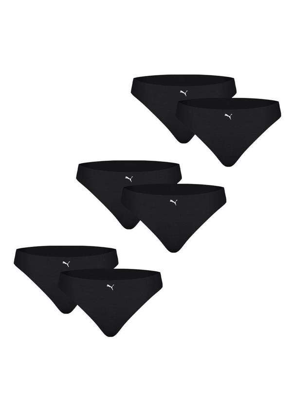 Puma - Kit 6 Calcinhas Puma Corte a Fio Feminina Preto