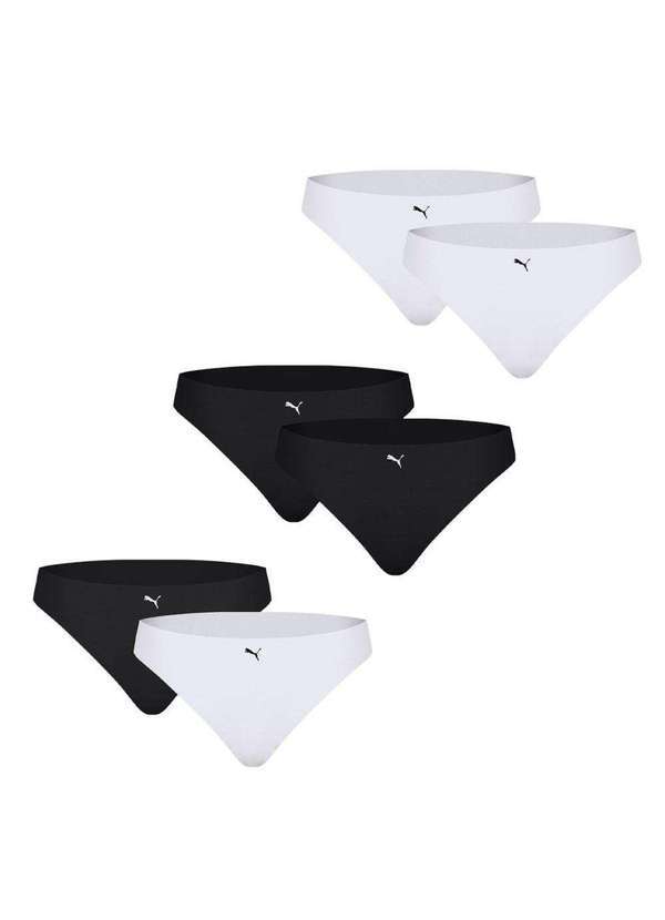 Puma - Kit 6 Calcinhas Puma Corte a Fio Feminina Branco