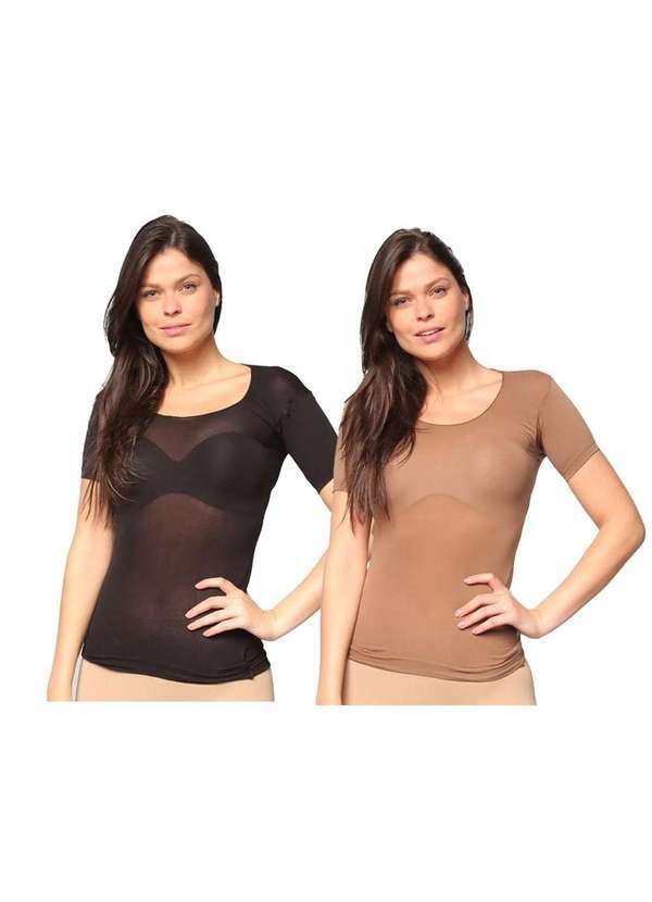 Selene - Kit 2 Camisetes Selene Segunda Pele Fio 40 Feminino Preto