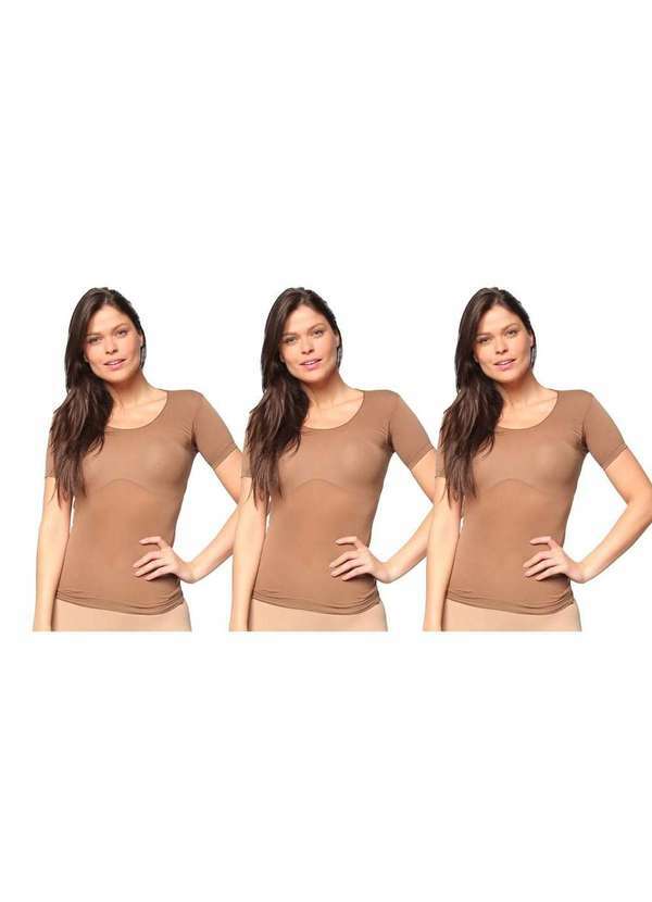 Selene - Kit 3 Camisetes Selene Segunda Pele Fio 40 Feminino Bege