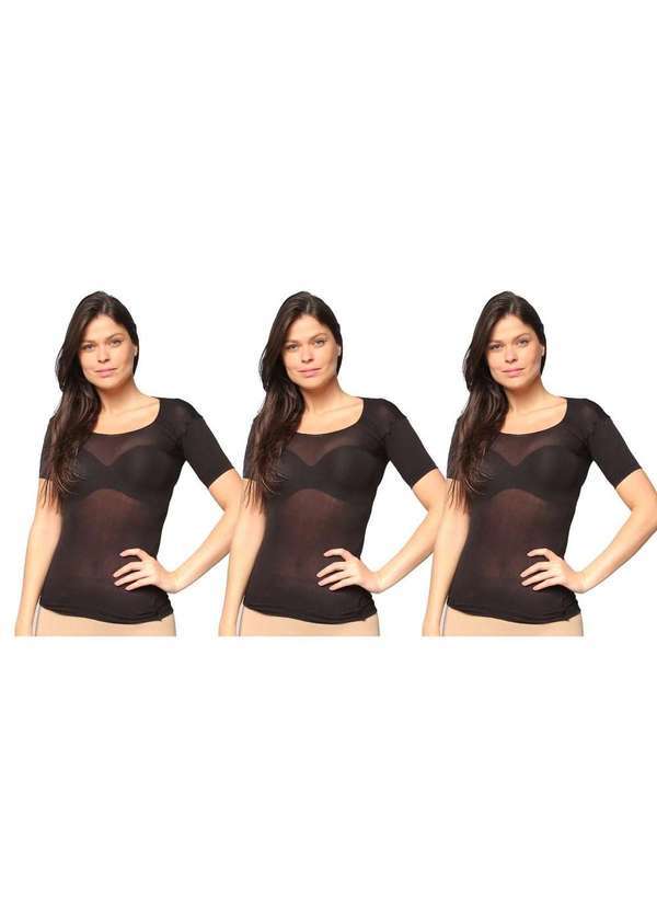 Selene - Kit 3 Camisetes Selene Segunda Pele Fio 40 Feminino Preto